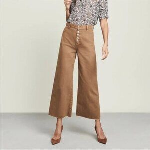 Veronica Beard Grant Wide Leg High Rise Raw Hem Pants 27 Ochre NWT